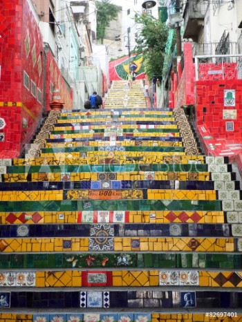 Picture of Tiles from around the world on Escadaria Selaron in Rio de Janeiro Brazil